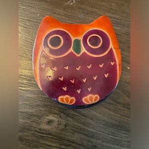 Handcrafted Owl Coin Purse - Orange and Burgundy